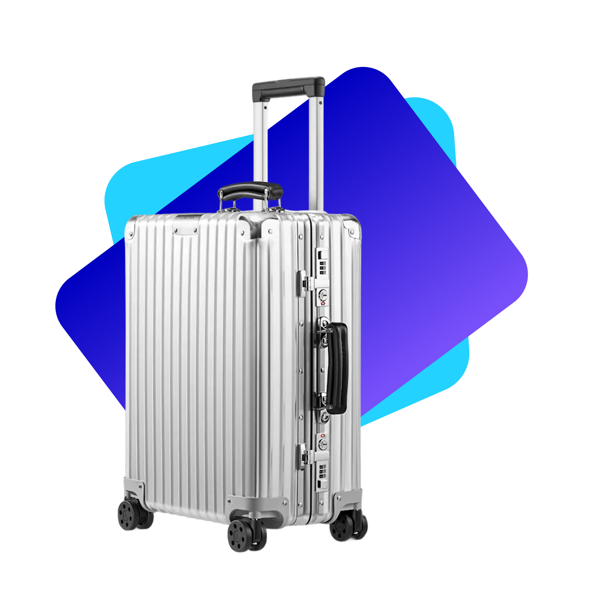 Silver Rimowa aluminum suitcase