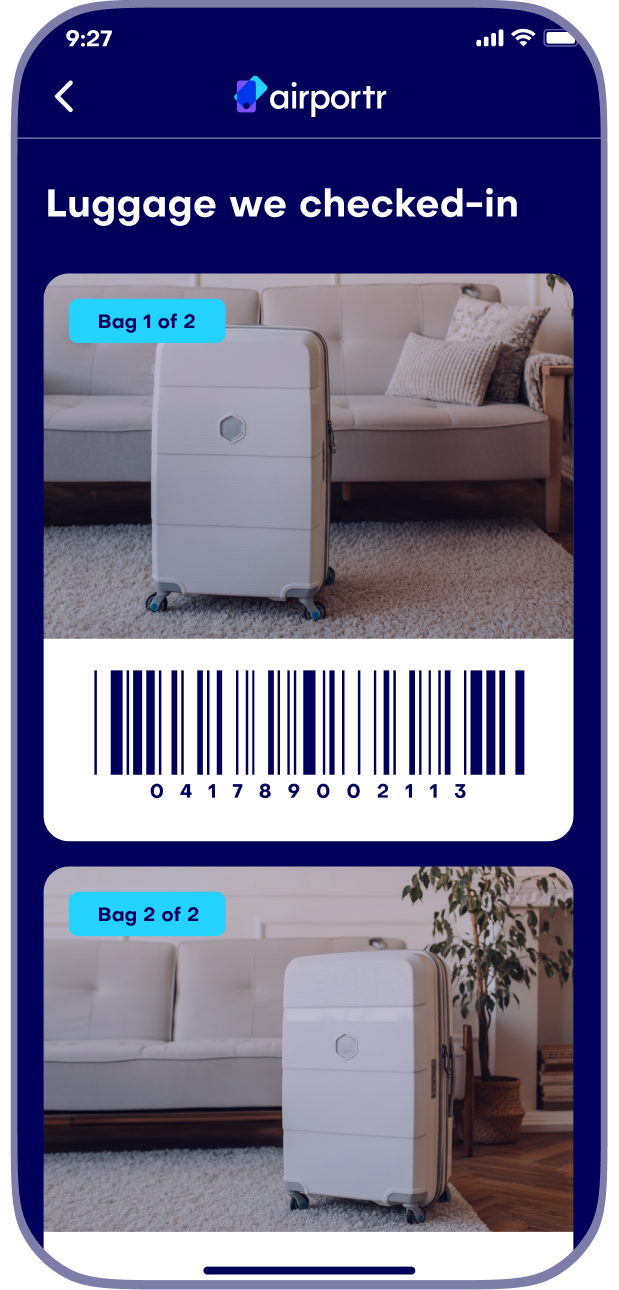 Luggage check-in screen