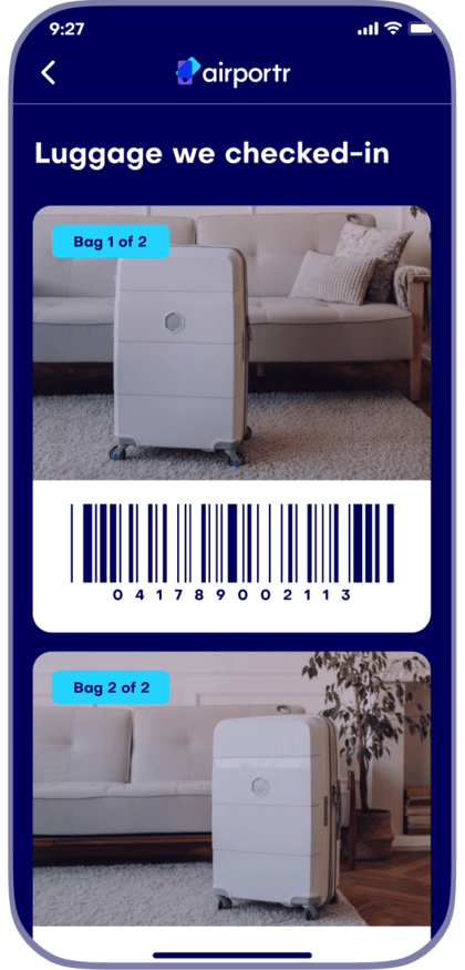 Luggage check-in screen